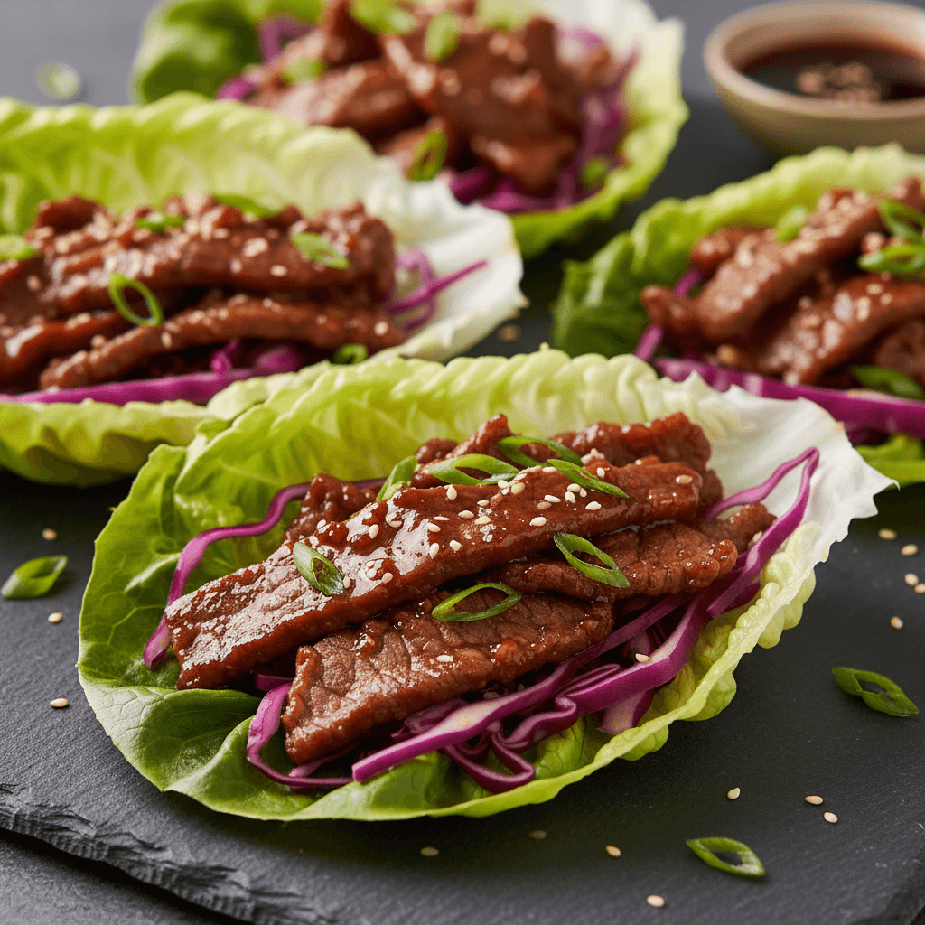 Wrap de laitue au bœuf teriyaki et chou rouge