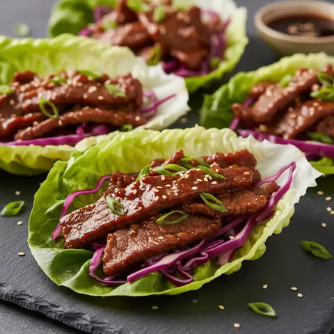 Wrap de laitue au bœuf teriyaki et chou rouge