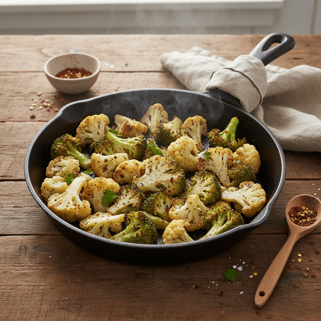 Pan-Roasted Cauliflower and Broccoli