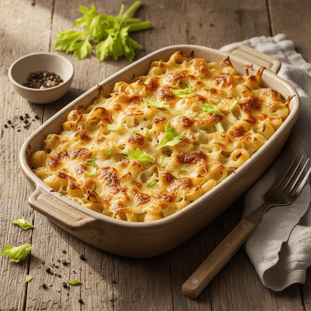 Gratinierte Muschelteigwaren mit Sellerie