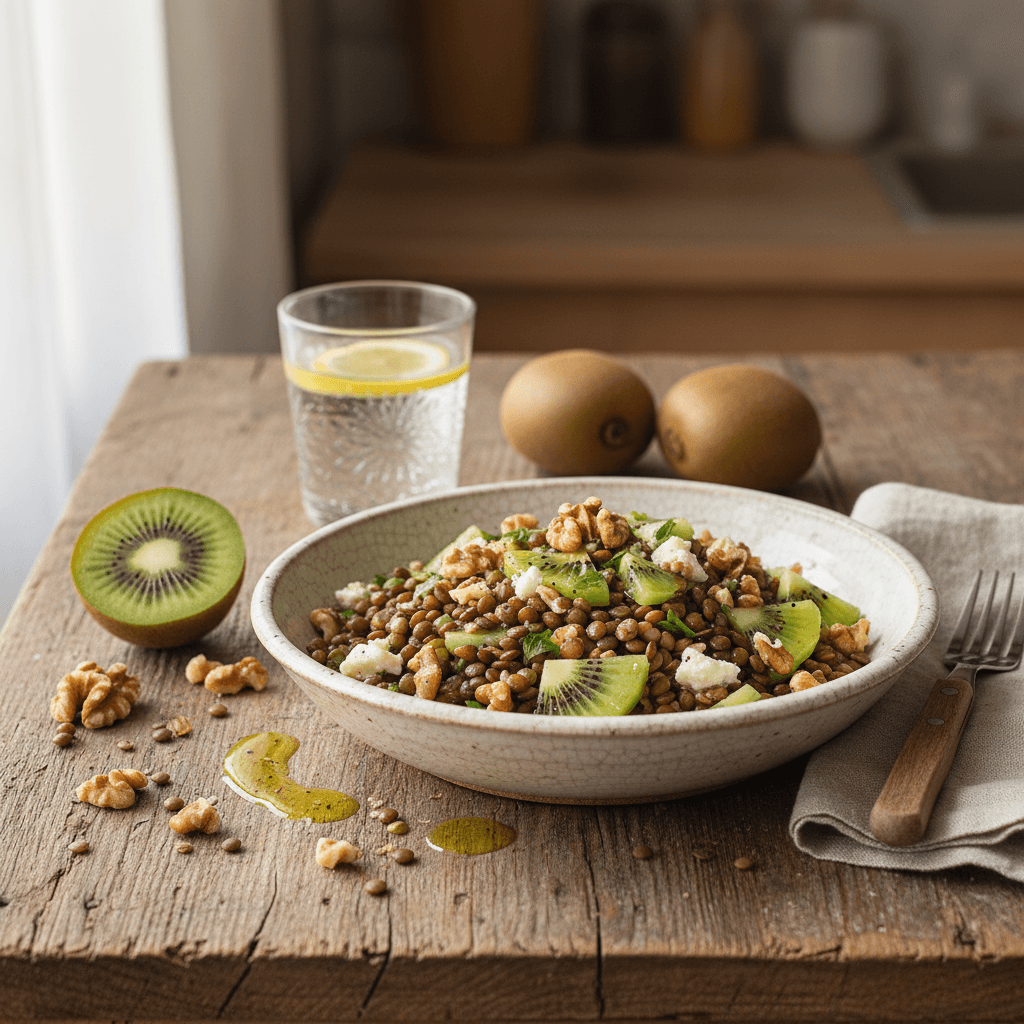 Lentil Salad with Walnuts and Kiwis