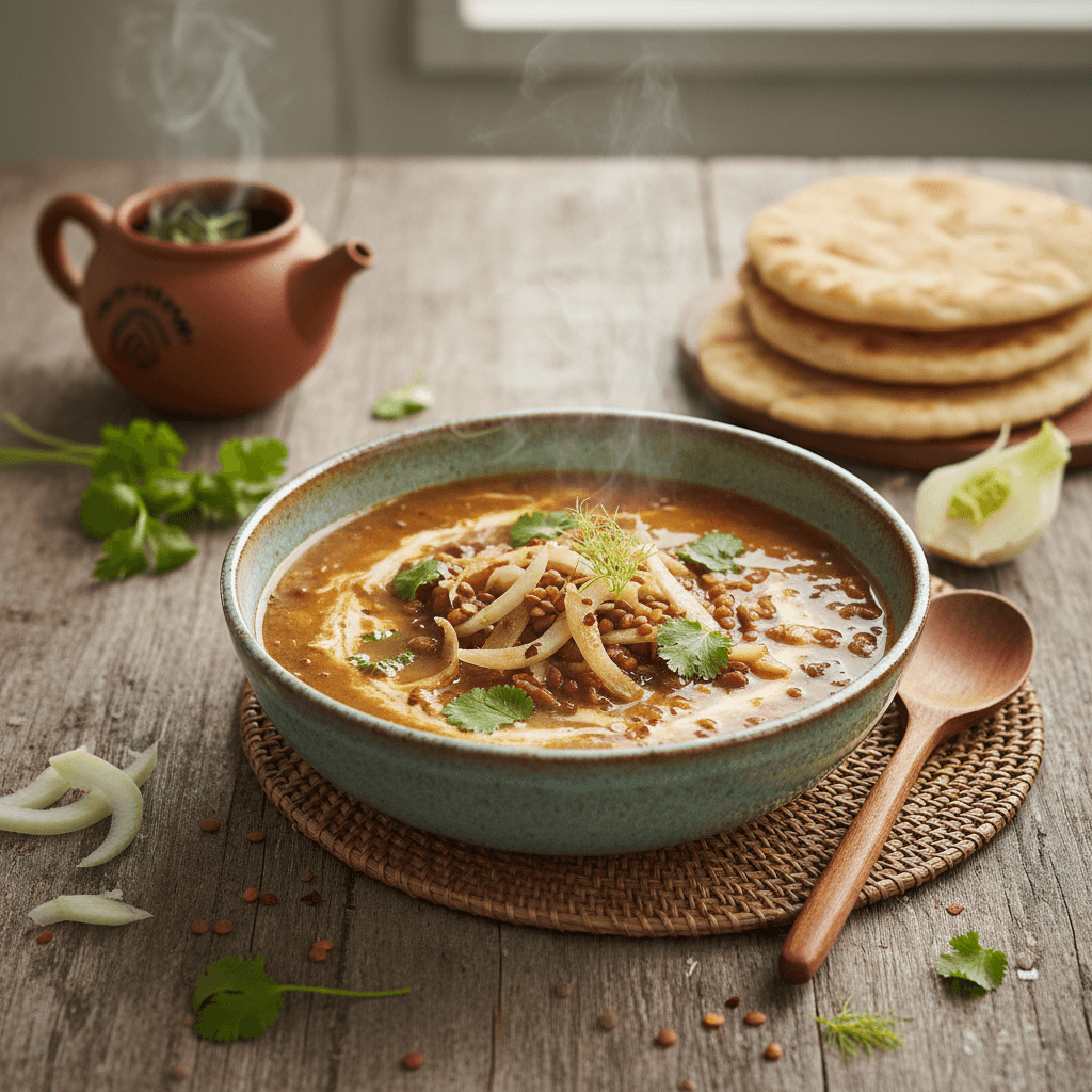 Asiatische Linsen- und Fenchelsuppe