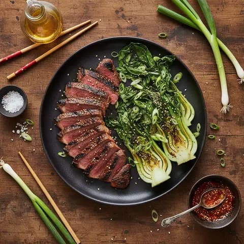 Bavette de boeuf grillée facon coréenne et pak choi
