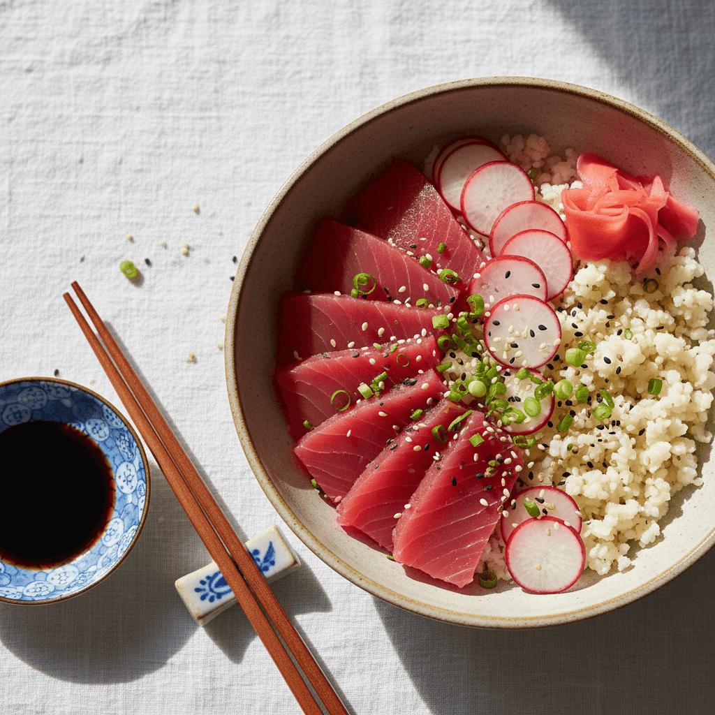 Chirashi de thon sur riz de chou-fleur