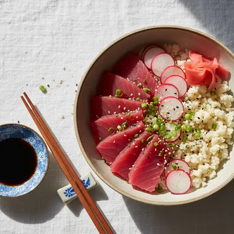Chirashi de thon sur riz de chou-fleur