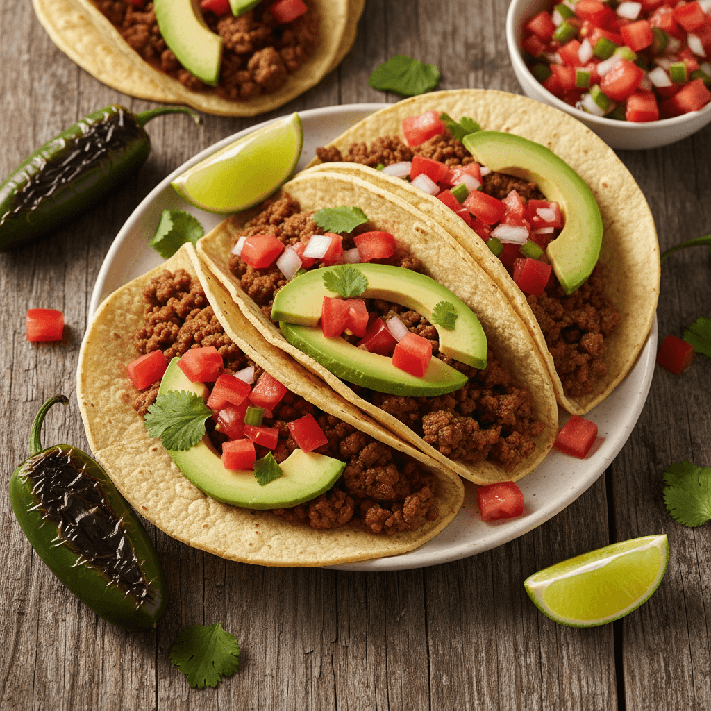 Tacos de viande hachée aux tomates et avocats
