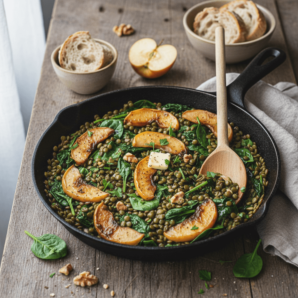 Poêlée d'Épinards et Lentilles aux Pommes