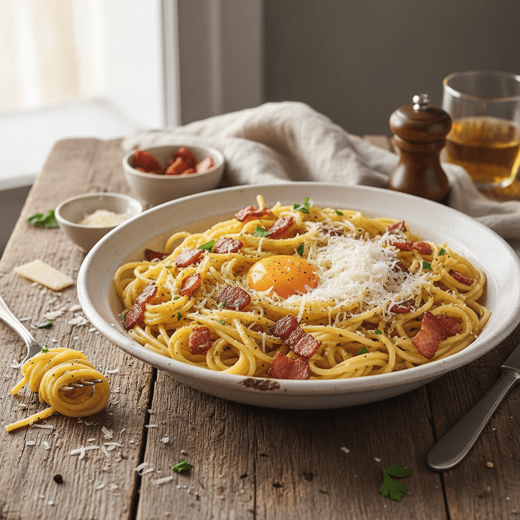 Pasta alla Carbonara mit Speck und Eiern
