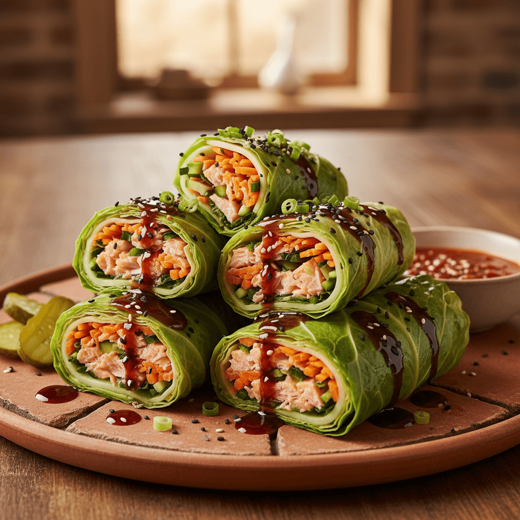 Wrap chou au saumon teriyaki, carotte et courgette