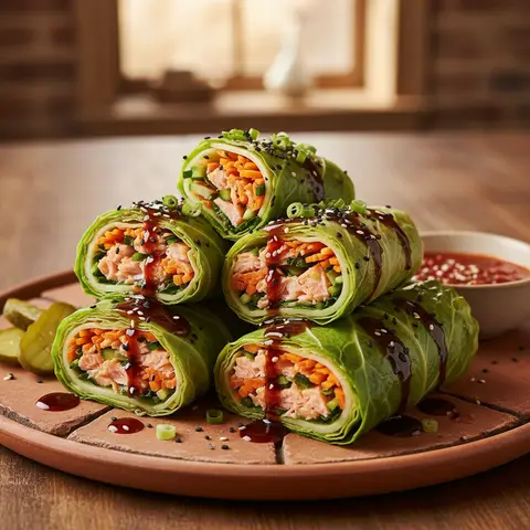 Wrap chou au saumon teriyaki, carotte et courgette