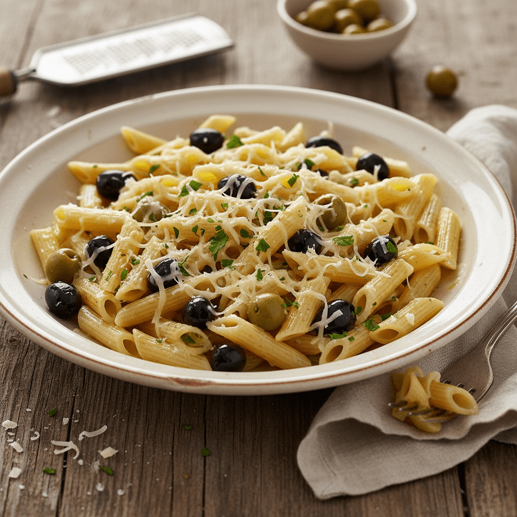 Penne aux Olives et Gruyère