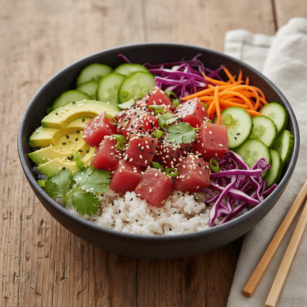 Hawaii-Poke-Bowl mit Thunfisch