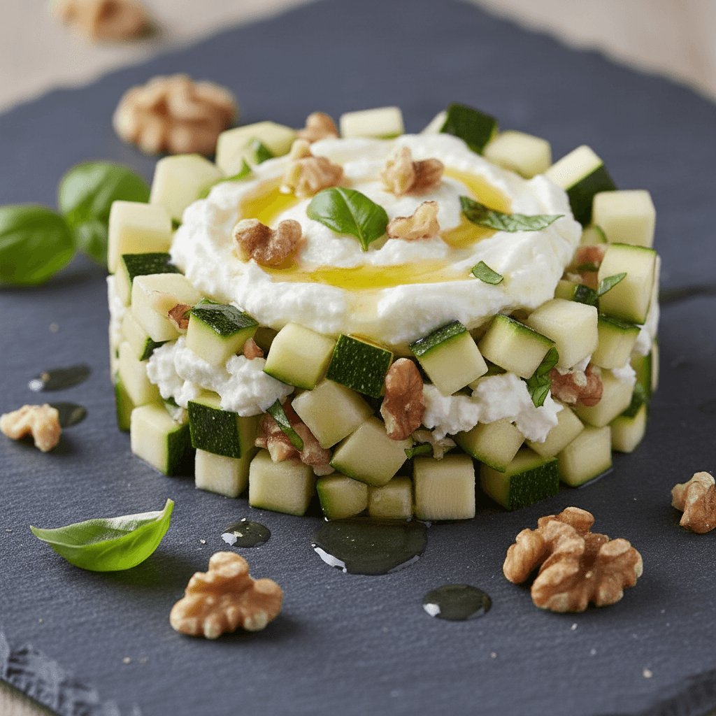 Tartare de courgettes au chèvre frais et noix