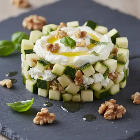 Tartare de courgettes au chèvre frais et noix