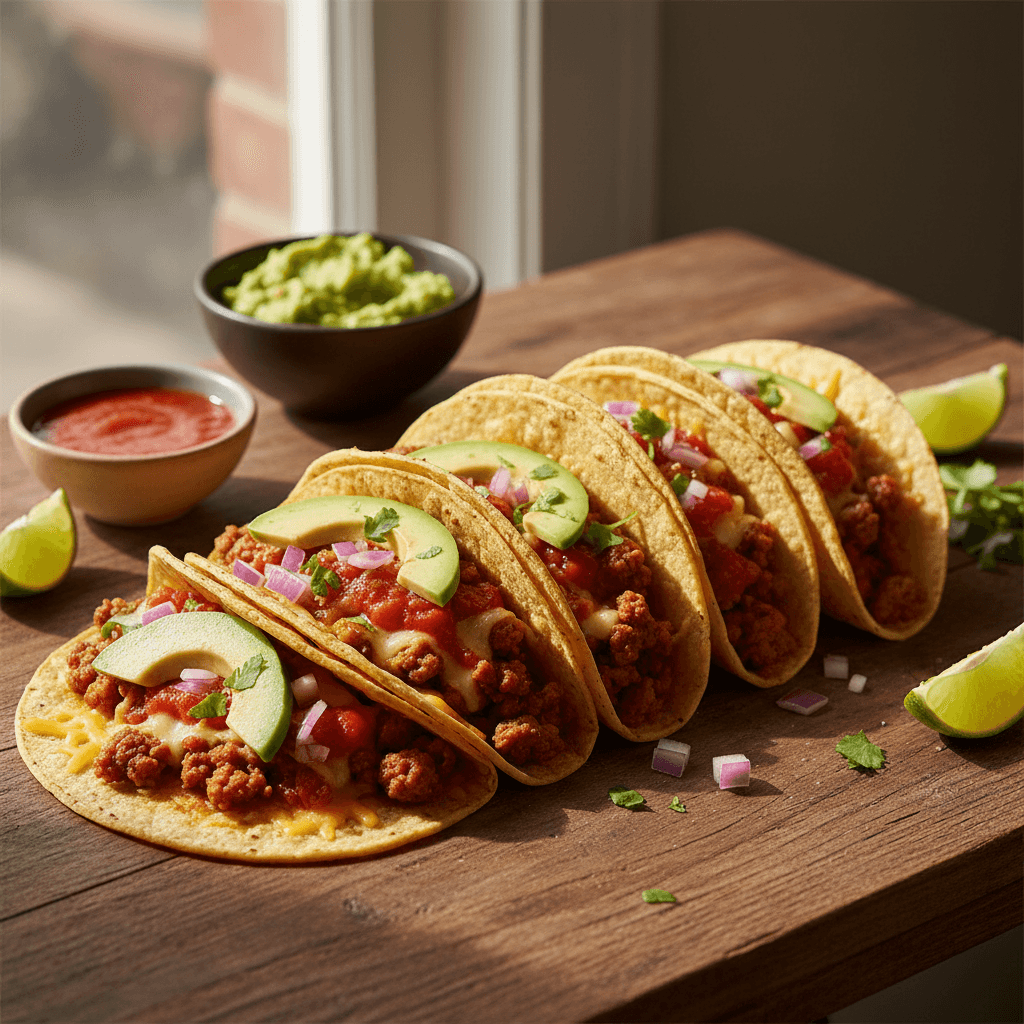 Tacos Mexicains Garnis de Légumes et Fromage