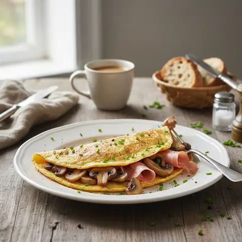 Omelette aux champignons et jambon