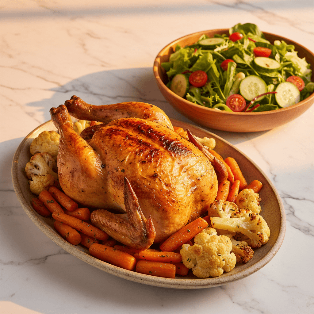 Poulet Rôti aux Légumes et Salade Verte