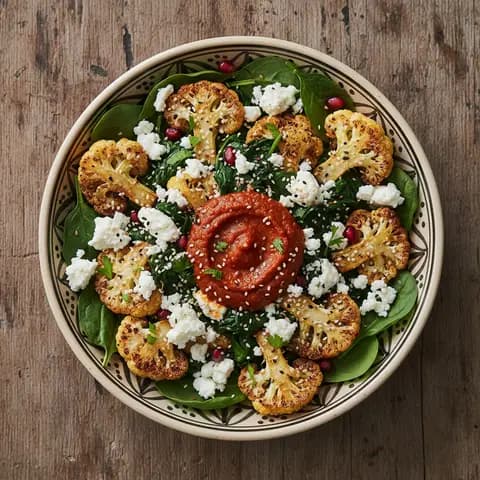 Bowl marocain à la feta, chou-fleur rôti et harissa