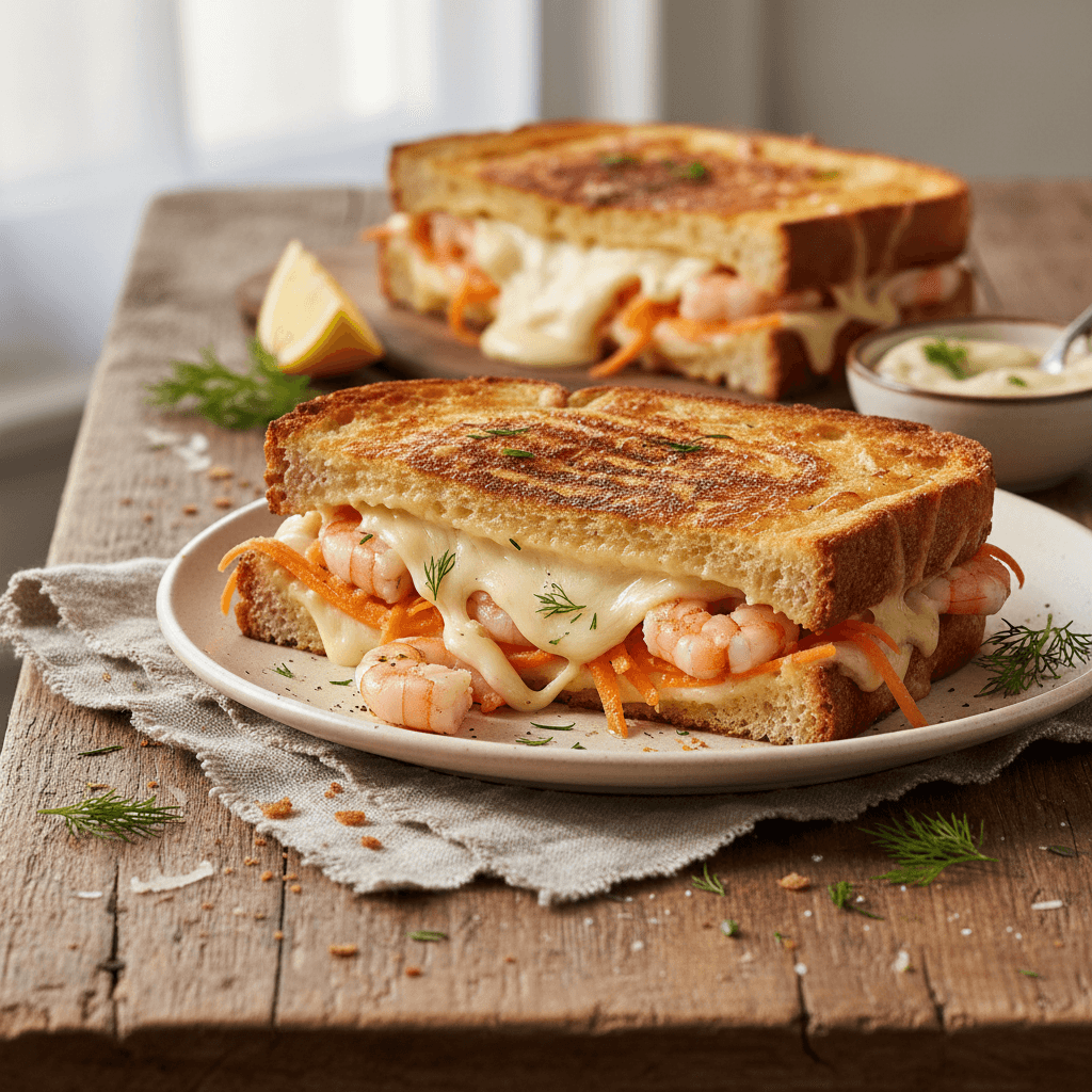Gourmet Croque Monsieur with Shrimp and Carrot