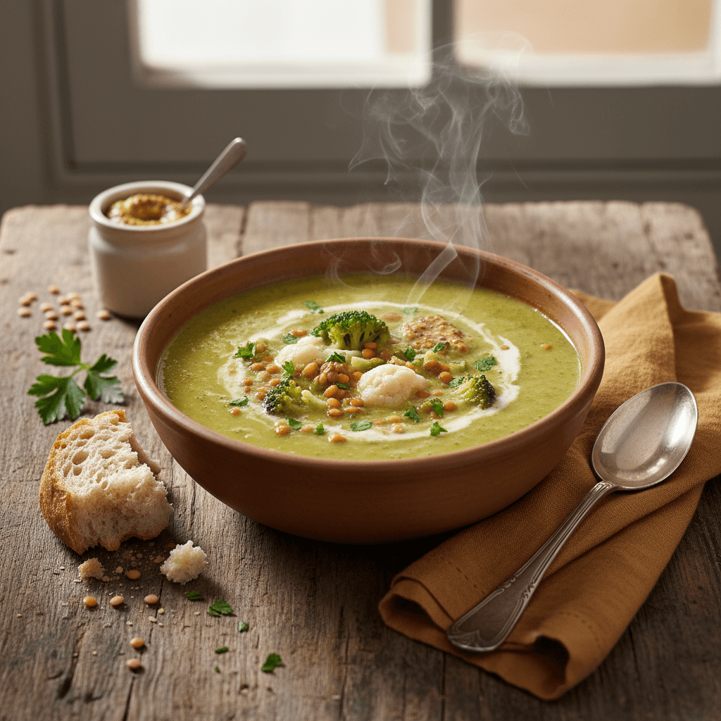 Broccoli and Cauliflower Soup with Lentils