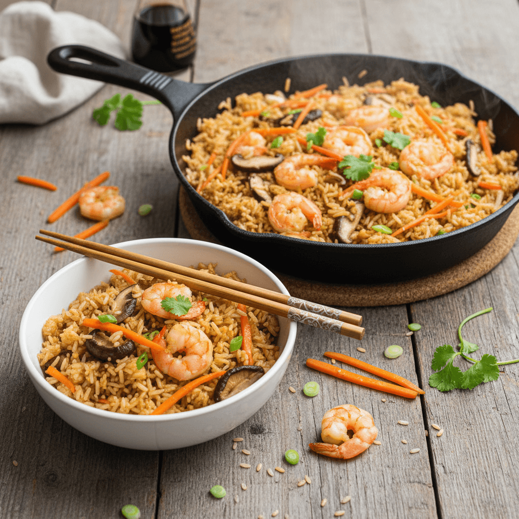 Riz sauté aux crevettes et légumes