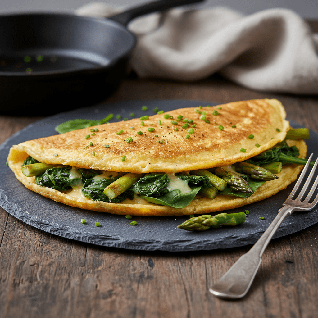 Omelette aux épinards et asperges