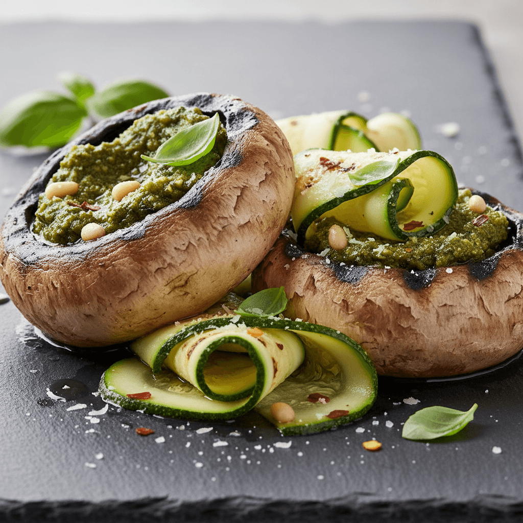 Portobello grillé au pesto et courgettes rubans