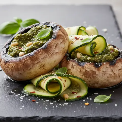 Portobello grillé au pesto et courgettes rubans