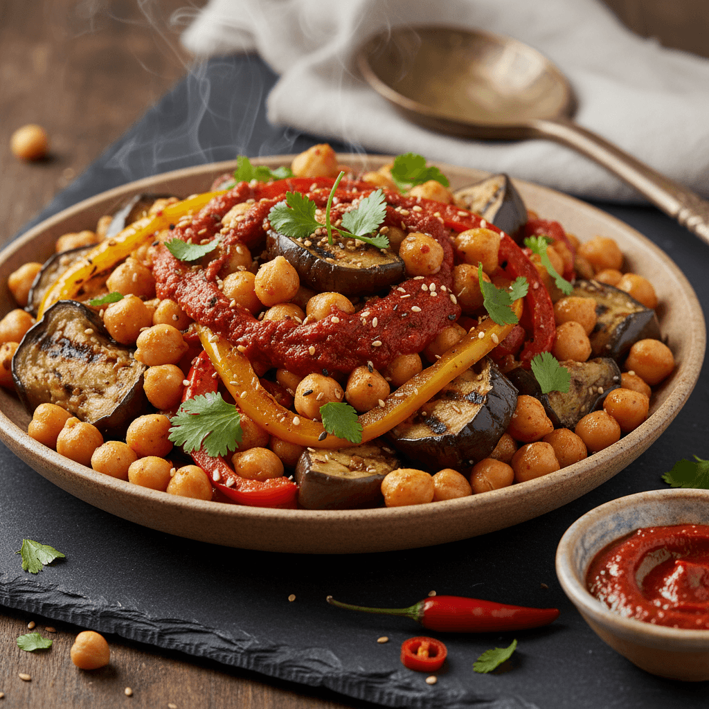 Salade marocaine de pois chiches et aubergines grillées