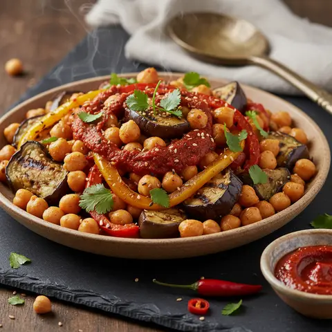 Salade marocaine de pois chiches et aubergines grillées