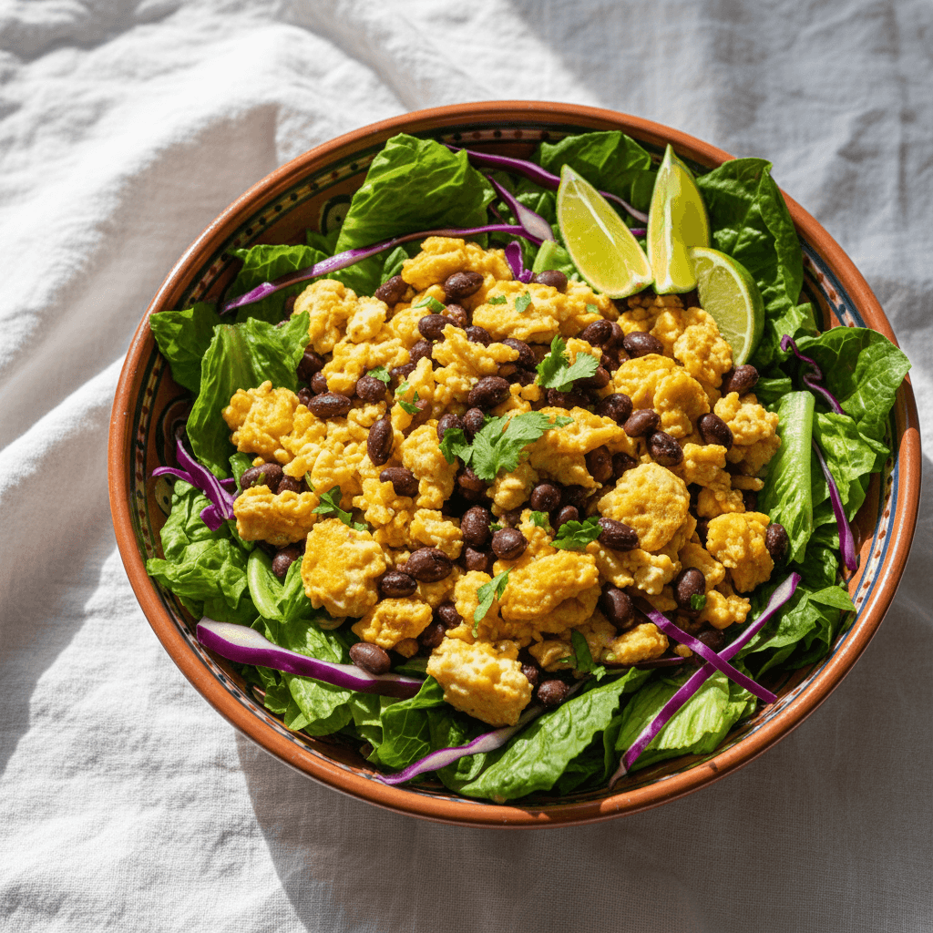 Salade mexicaine aux œufs brouillés et haricots noirs