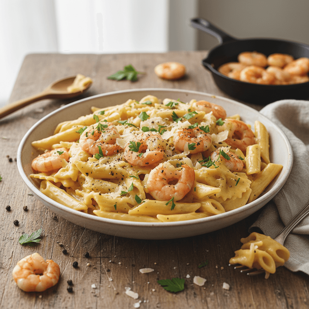 Express-Pasta Carbonara mit Garnelen