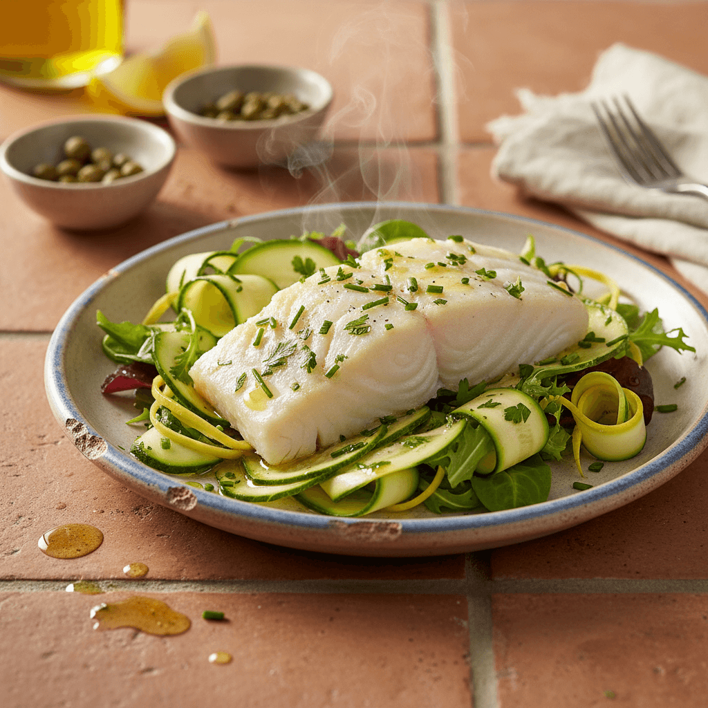 Salade de cabillaud aux herbes et courgettes