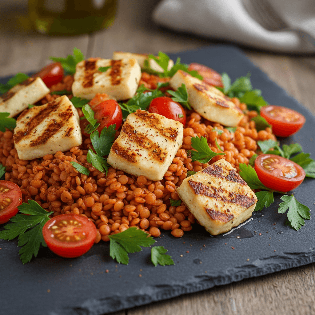 Salade libanaise au halloumi et lentilles corail