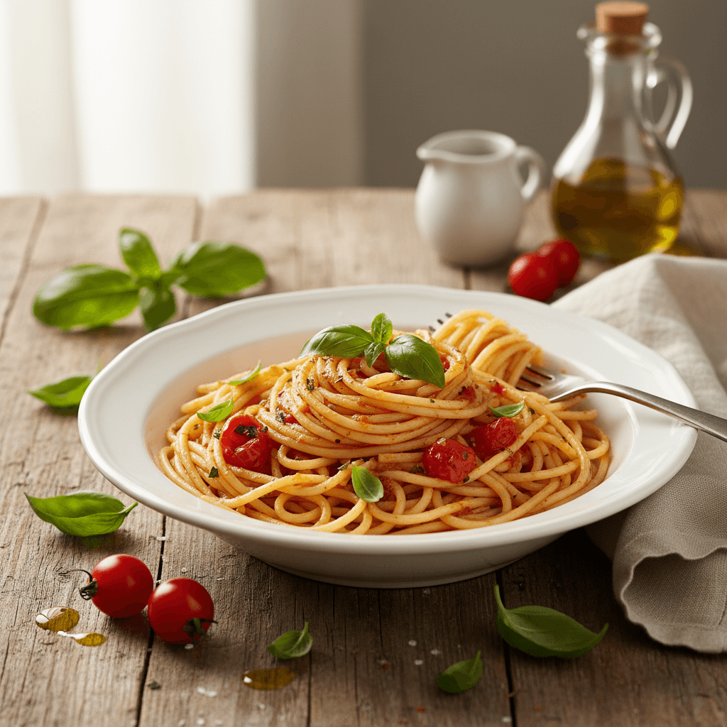 Spaghettis à la Tomate et Basilic