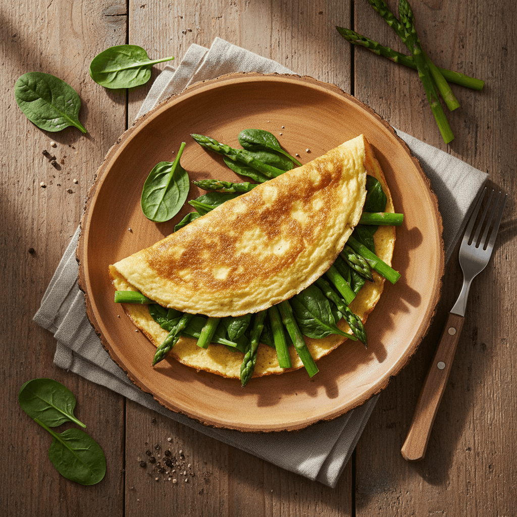Omelette aux asperges et épinards
