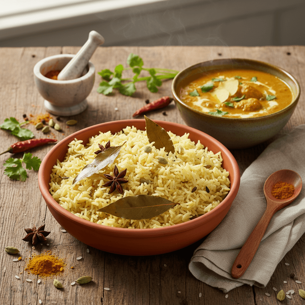 Riz aux Feuilles et Curry Léger