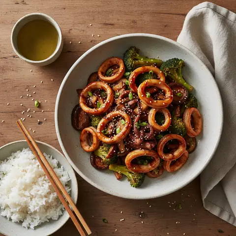 Sauté japonais de calamars teriyaki aux légumes