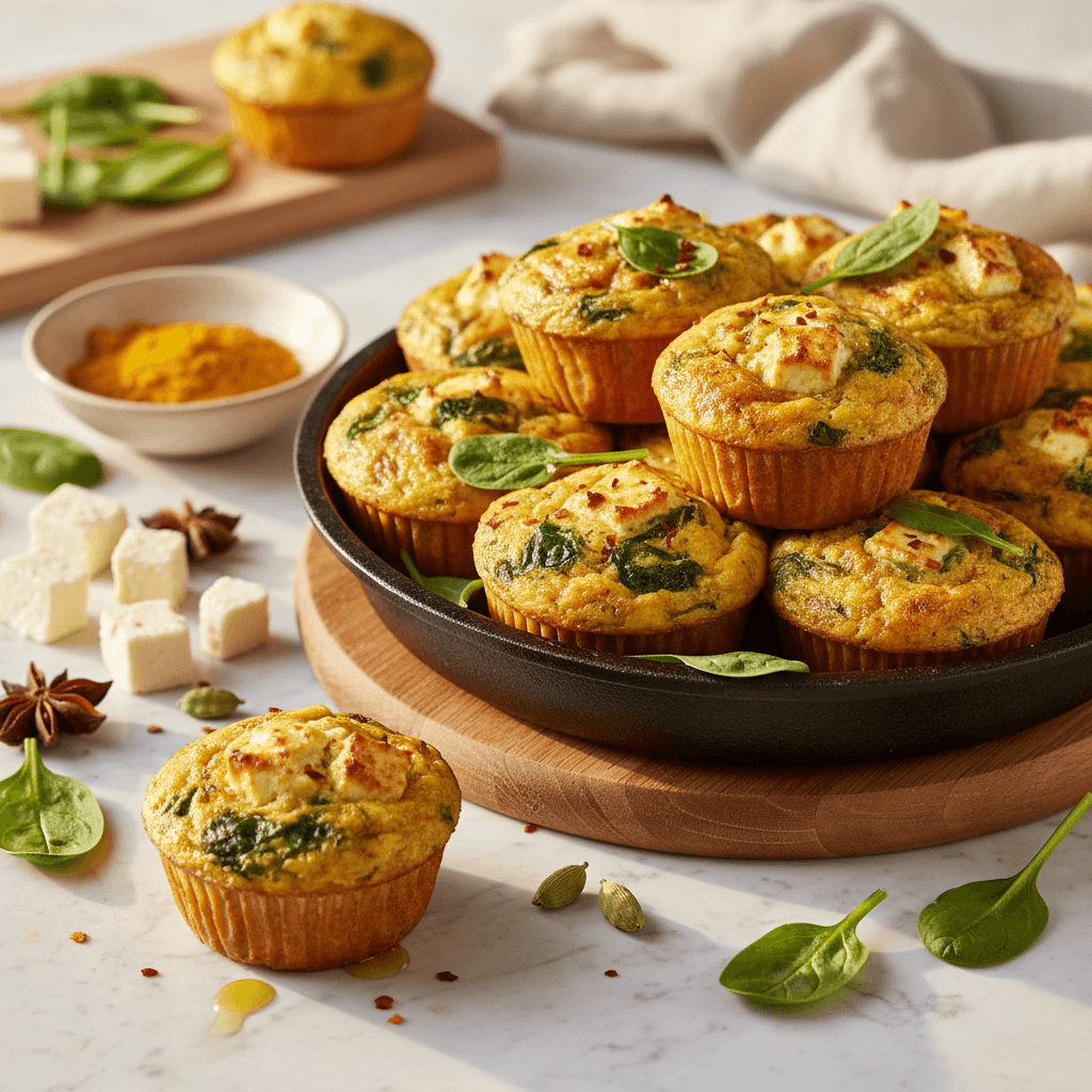 Egg muffins indiens au paneer et épinards