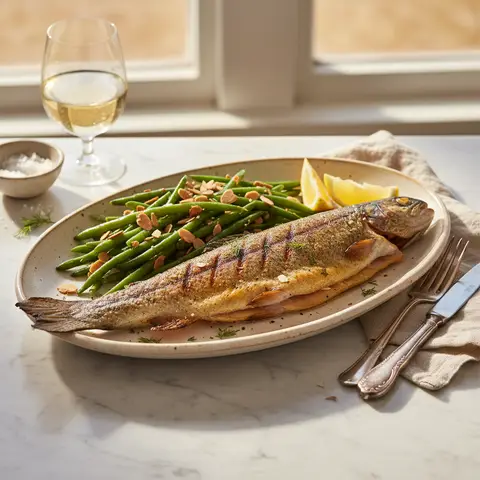 Truite grillée aux haricots verts et amandes