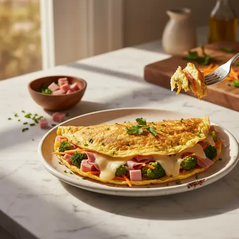 Omelette jambon-fromage aux légumes