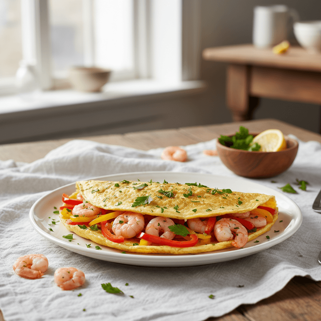 Omelette aux crevettes et poivrons