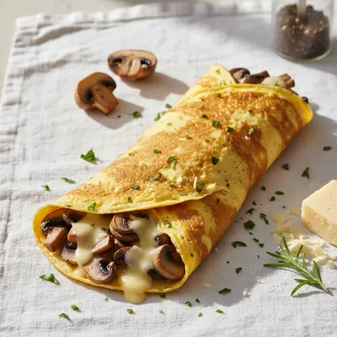 Omelette wrap aux champignons et gruyère