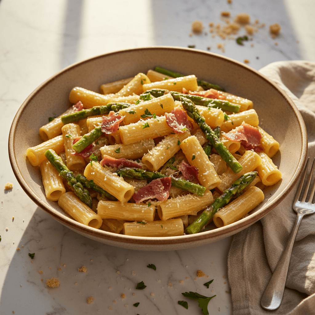 Pâtes aux asperges et jambon