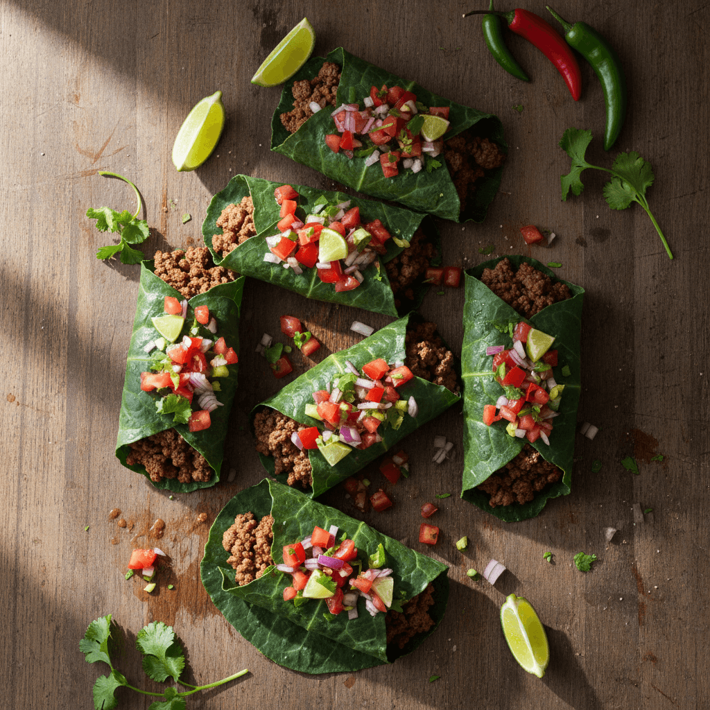 Wrap de collard greens au bœuf taco et salsa