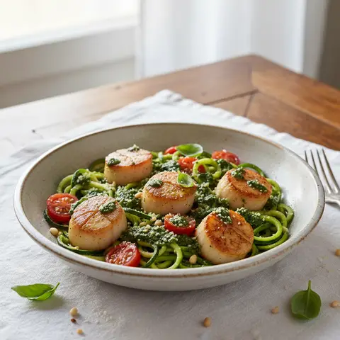 Bowl de Saint-Jacques au pesto d'épinards