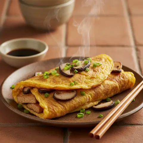 Omelette japonaise au tofu et champignons shiitake