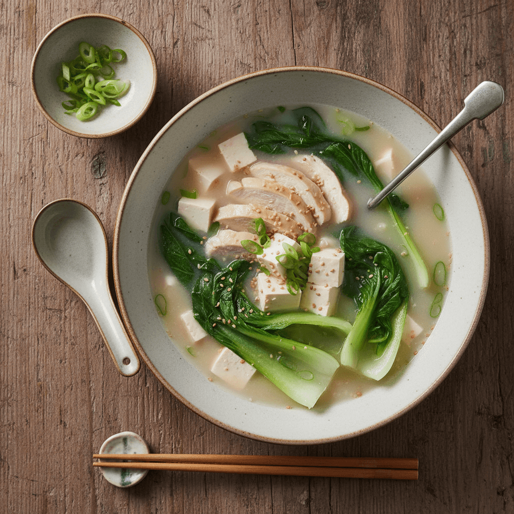 Soupe miso au poulet et pak choï