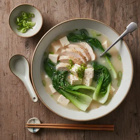 Soupe miso au poulet et pak choï