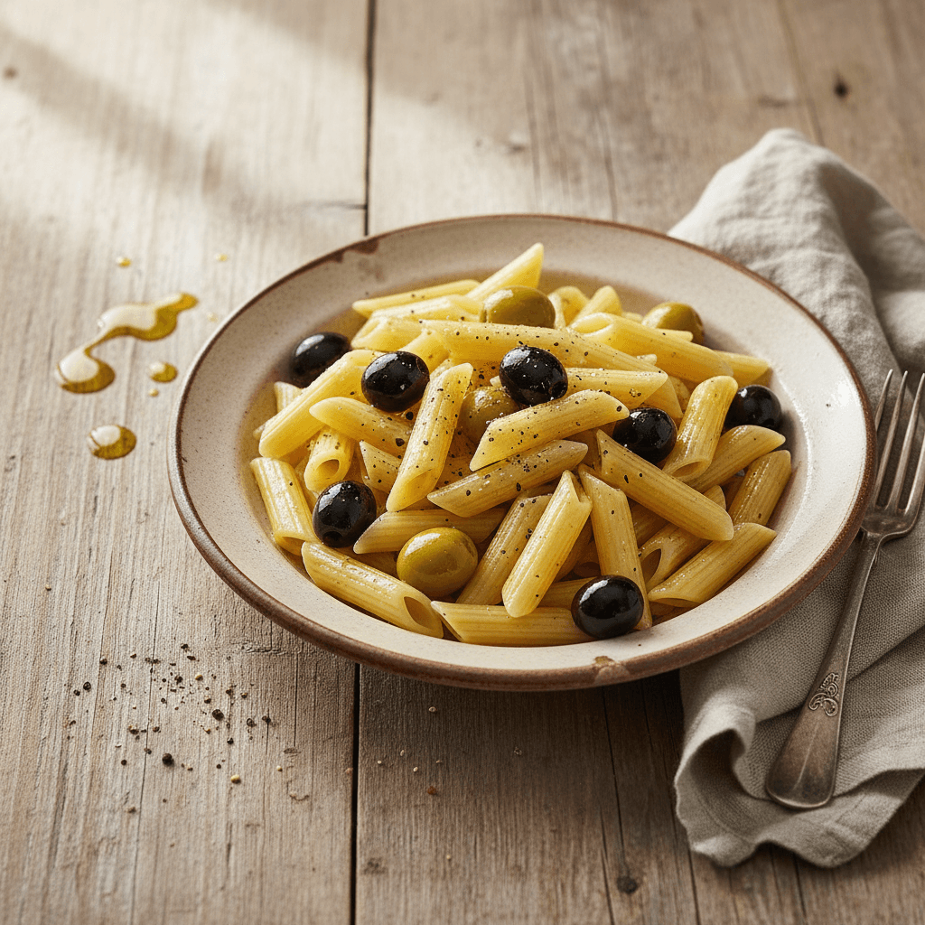 Penne with Olives and Olive Oil